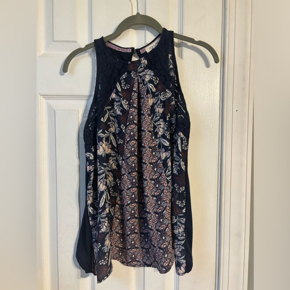 Taylor & Sage Tank Flowered Flowy Front/Navy back Size Medium - Picture 1 of 3